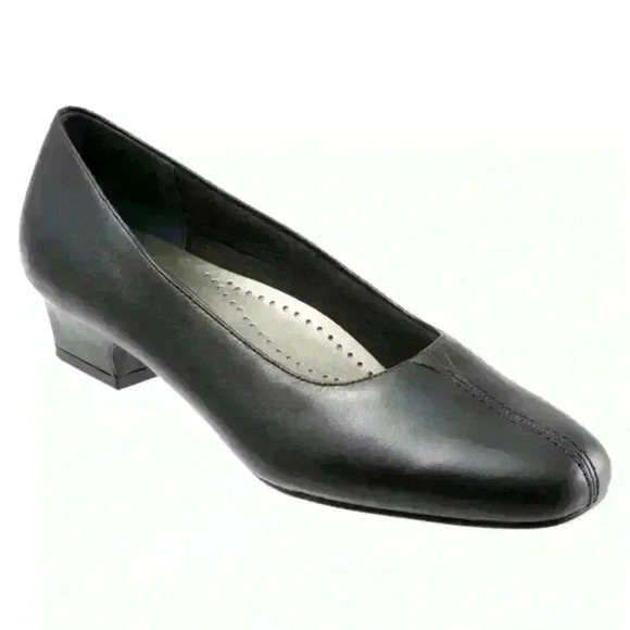 Trotters Black Leather Doris Block Kitten Heel Pump Size 7.5 Wide New in Box - Picture 1 of 10